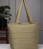 uno olive green polyester striped quilted handheld bag