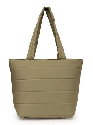 uno olive green polyester striped quilted handheld bag 4