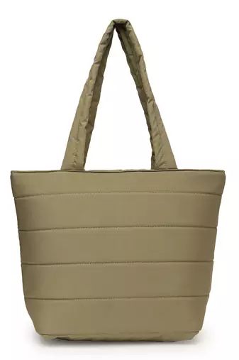 uno olive green polyester striped quilted handheld bag