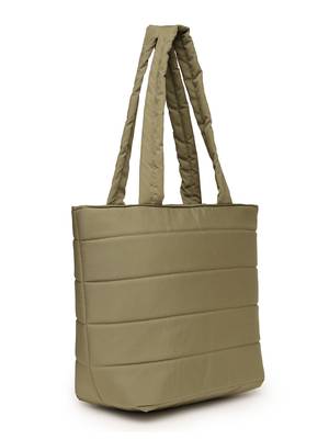 uno olive green polyester striped quilted handheld bag 5