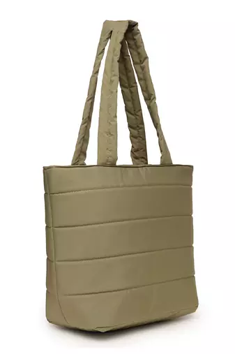 uno olive green polyester striped quilted handheld bag