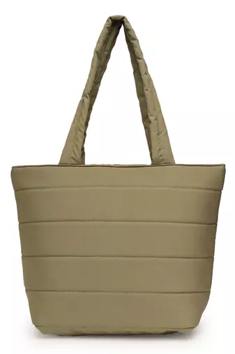 uno olive green polyester striped quilted handheld bag
