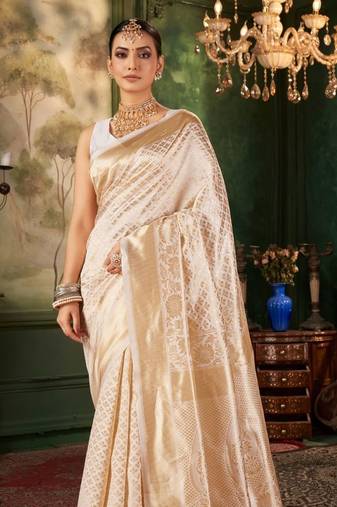 White Color Banarasi Soft silk Women's Designer Saree