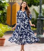 Blue rayon printed designer dresses