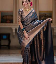 Blue Banarasi Silk blend saree with blouse piece