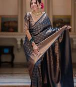 Blue Banarasi Silk blend saree with blouse piece