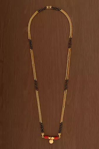 Long double line mangalsutra with single vati one gram gold