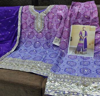 Light purple & blue green bandhani embroidered suits free size - upto 42 2
