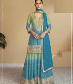 Light green & blue  bandhani embroidered suits free size - upto 42