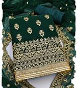 Dark Green Georgette Unstitched Kurta Pant Dupatta Set Golden Zari Thread Ethnic Embroidered Festive Dress Material