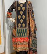 Black premium printed & hand embroidered viscose stitched salwar suit