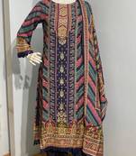 Navy blue premium printed & hand embroidered viscose stitched salwar suit