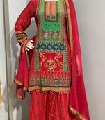 Red premium printed & hand embroidered crepe stitched salwar suit