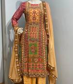 Yellow premium printed & hand embroidered crepe stitched salwar suit