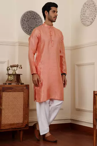 Orange viscose jacquard kurta