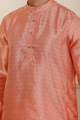 Orange viscose jacquard kurta 5