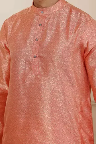 Orange viscose jacquard kurta