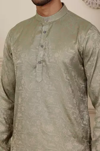 Green viscose jacquard kurta