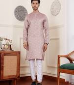 Mauve viscose jacquard kurta