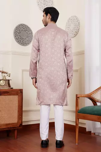 Mauve viscose jacquard kurta