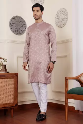 Mauve viscose jacquard kurta