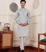Light blue viscose jacquard kurta