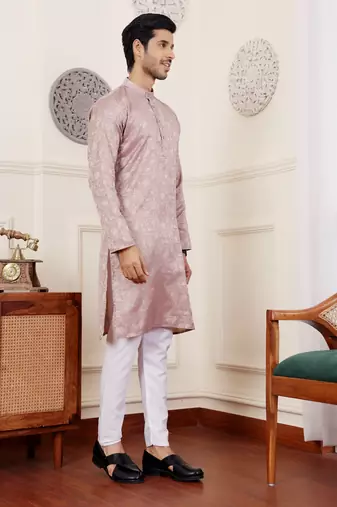 Mauve viscose jacquard kurta