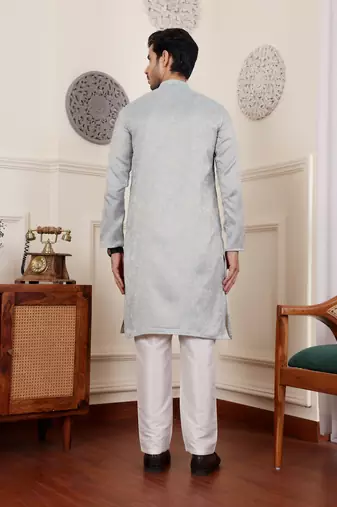 Light blue viscose jacquard kurta