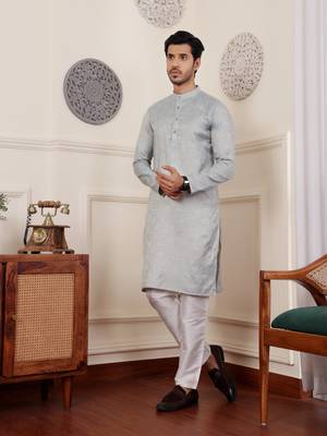 Light blue viscose jacquard kurta 3