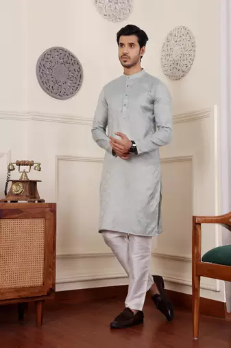Light blue viscose jacquard kurta