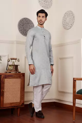 Light blue viscose jacquard kurta