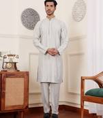 Light green silk embroidered kurta set