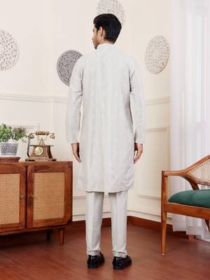 Light green silk embroidered kurta set 2