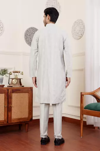 Light green silk embroidered kurta set