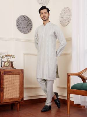Light green silk embroidered kurta set 3