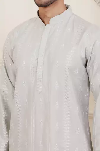 Light green silk embroidered kurta set