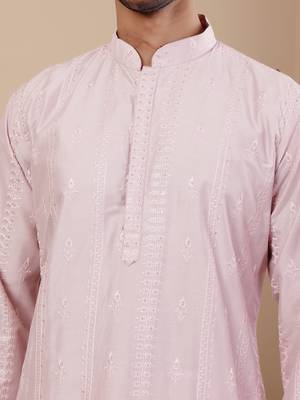 Light pink silk embroidered kurta set 5