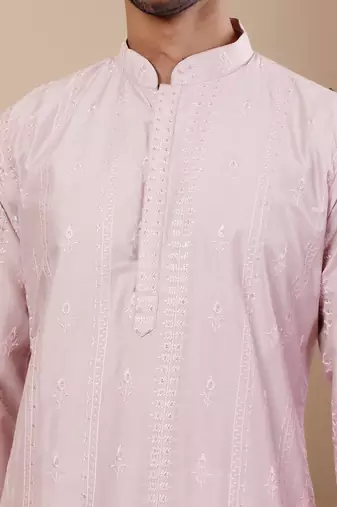 Light pink silk embroidered kurta set