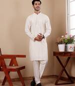 Off white silk embroidered kurta set