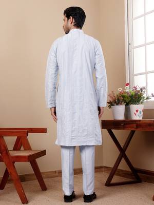 Light blue silk embroidered kurta set 2