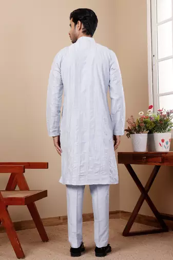 Light blue silk embroidered kurta set