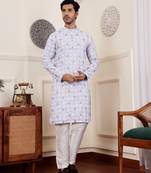 Light purple linen embroidered kurta