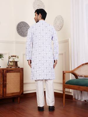 Light purple linen embroidered kurta 2