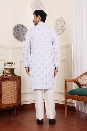 Light purple linen embroidered kurta