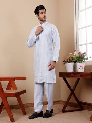 Light blue silk embroidered kurta set 4