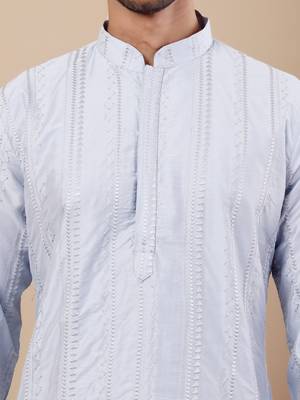 Light blue silk embroidered kurta set 5