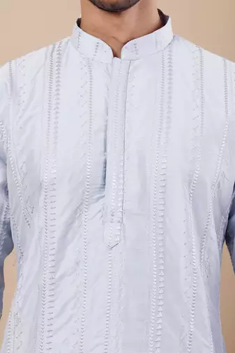 Light blue silk embroidered kurta set