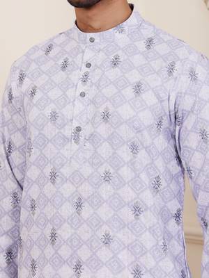 Light purple linen embroidered kurta 5