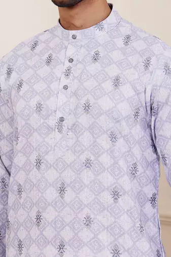 Light purple linen embroidered kurta