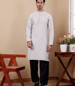 Light grey linen embroidered kurta